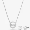 14-karätig rosévergoldetes Sterlingsilber-Pavé-Logo-Charm-Halsketten- und Ohrstecker-Set 14-karätig rosévergoldetes Sterlingsilber-Pavé-Logo-Charm-Halsketten- und Ohrstecker-Set