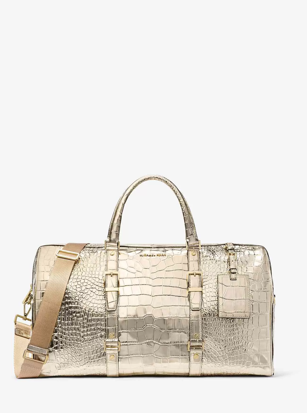 Bedford Travel Extragroße Weekender-Tasche aus Metallic-Leder mit Krokodilprägung