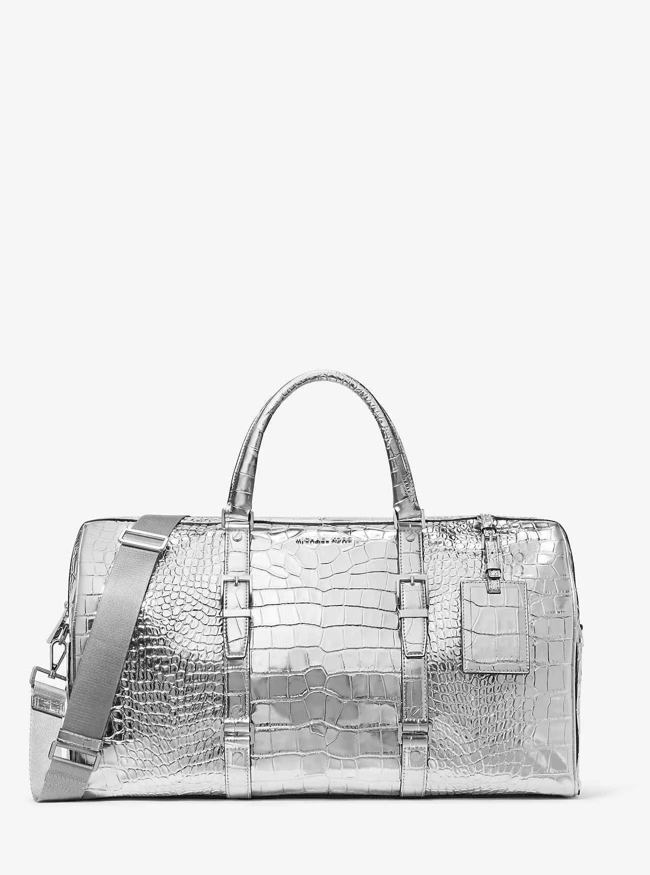 Bedford Travel Extragroße Weekender-Tasche aus Metallic-Leder mit Krokodilprägung