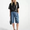 Bermuda-Jeansshorts mit Falten