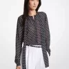 Bluse mit gepunktetem Georgette-Ausschnitt und Bindekragen Bluse mit gepunktetem Georgette-Ausschnitt und Bindekragen