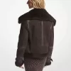 Fliegerjacke aus Wildleder und Shearling mit Empire-Logoprägung Fliegerjacke aus Wildleder und Shearling mit Empire-Logoprägung