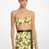 Geblümtes Bandeau-Oberteil aus Chiné-Satin und Duchesse Geblümtes Bandeau-Oberteil aus Chiné-Satin und Duchesse