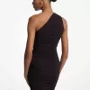 Gerafftes One-Shoulder-Kleid aus mattem Stretch-Jersey Gerafftes One-Shoulder-Kleid aus mattem Stretch-Jersey