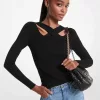 Gerippter Stretch-Strickpullover mit Ausschnitten Gerippter Stretch-Strickpullover mit Ausschnitten