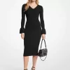 Geripptes Kleid aus Viskosemischung mit Rüschenbündchen Geripptes Kleid aus Viskosemischung mit Rüschenbündchen