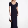 Geripptes Midikleid aus Stretch-Strick Geripptes Midikleid aus Stretch-Strick