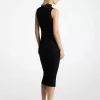 Geripptes Midikleid mit Stehkragen Geripptes Midikleid mit Stehkragen