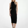 Geripptes Midikleid mit Stehkragen Geripptes Midikleid mit Stehkragen
