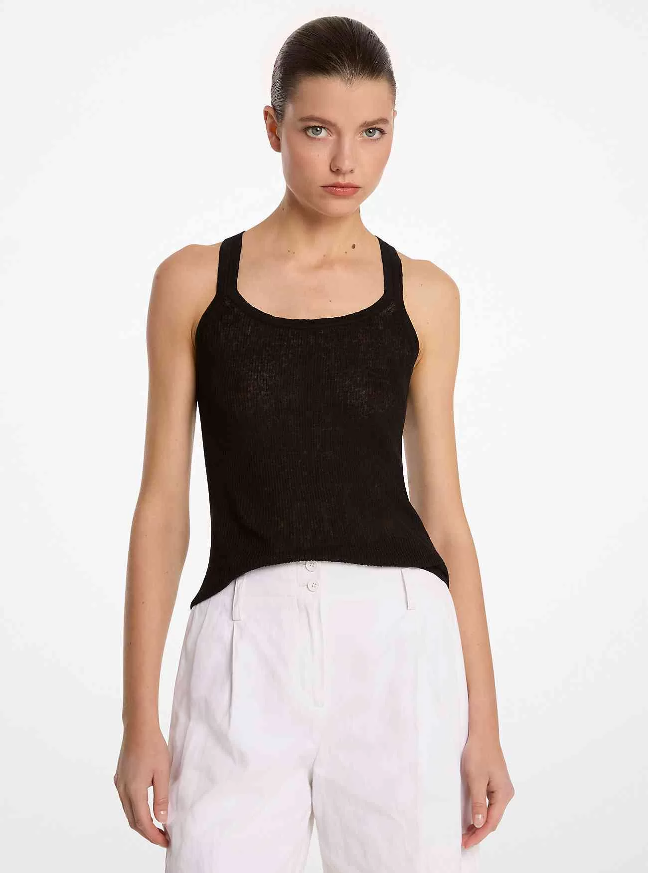 Geripptes Tanktop aus superfeiner Leinen- und Baumwollmischung