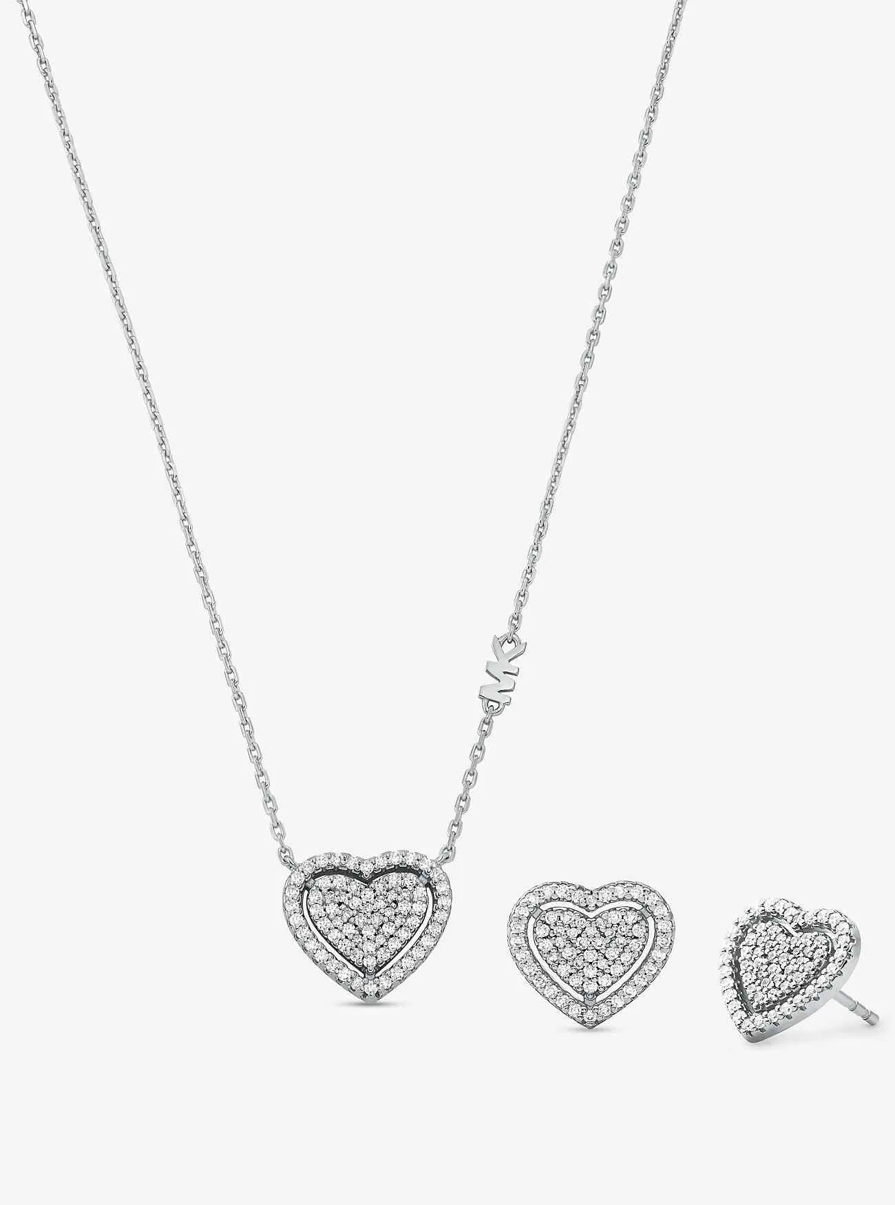 Geschenkset mit Pavé-Herz-Halskette und Ohrringen aus edelmetallbeschichtetem Sterlingsilber