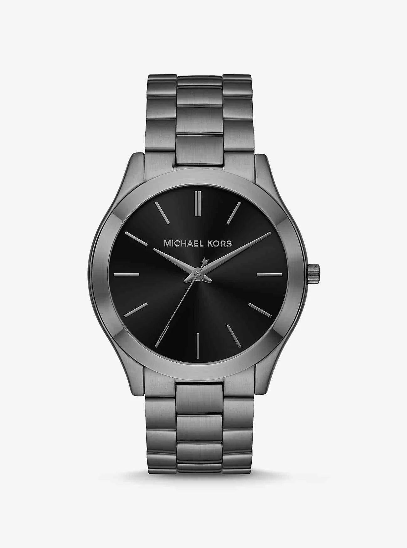 Geschenkset mit übergroßer, schmaler Runway-Armbanduhr aus Gunmetal und Jet-Set-Charm-Lederbrieftasche