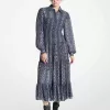 Gesmoktes Hemdkleid aus Georgette mit Schlangenmuster