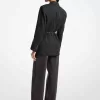 Gestreifter, zweireihiger Blazer aus Wollmischung mit Gürtel Gestreifter, zweireihiger Blazer aus Wollmischung mit Gürtel