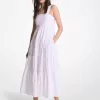 Gestuftes Midikleid aus Stretch-Baumwollpopeline Gestuftes Midikleid aus Stretch-Baumwollpopeline
