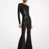 Handbestickter, ausgestellter Jumpsuit aus Stretch-Jersey mit Pailletten Handbestickter, ausgestellter Jumpsuit aus Stretch-Jersey mit Pailletten