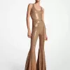 Handbestickter, ausgestellter Jumpsuit aus mattem Stretch-Jersey mit Pailletten Handbestickter, ausgestellter Jumpsuit aus mattem Stretch-Jersey mit Pailletten