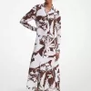 Hemdblusenkleid aus Crêpe de Chine aus Seide mit Schattenblumenmuster Hemdblusenkleid aus Crêpe de Chine aus Seide mit Schattenblumenmuster