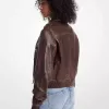 Jacke aus brüniertem Leder mit Blousonärmeln Jacke aus brüniertem Leder mit Blousonärmeln