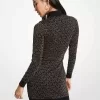 Jacquard-Kleid mit Stehkragen und Metallic-Logo Jacquard-Kleid mit Stehkragen und Metallic-Logo