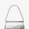 Karminrote mittelgroße Pochette aus genarbtem Metallic-Leder Karminrote mittelgroße Pochette aus genarbtem Metallic-Leder