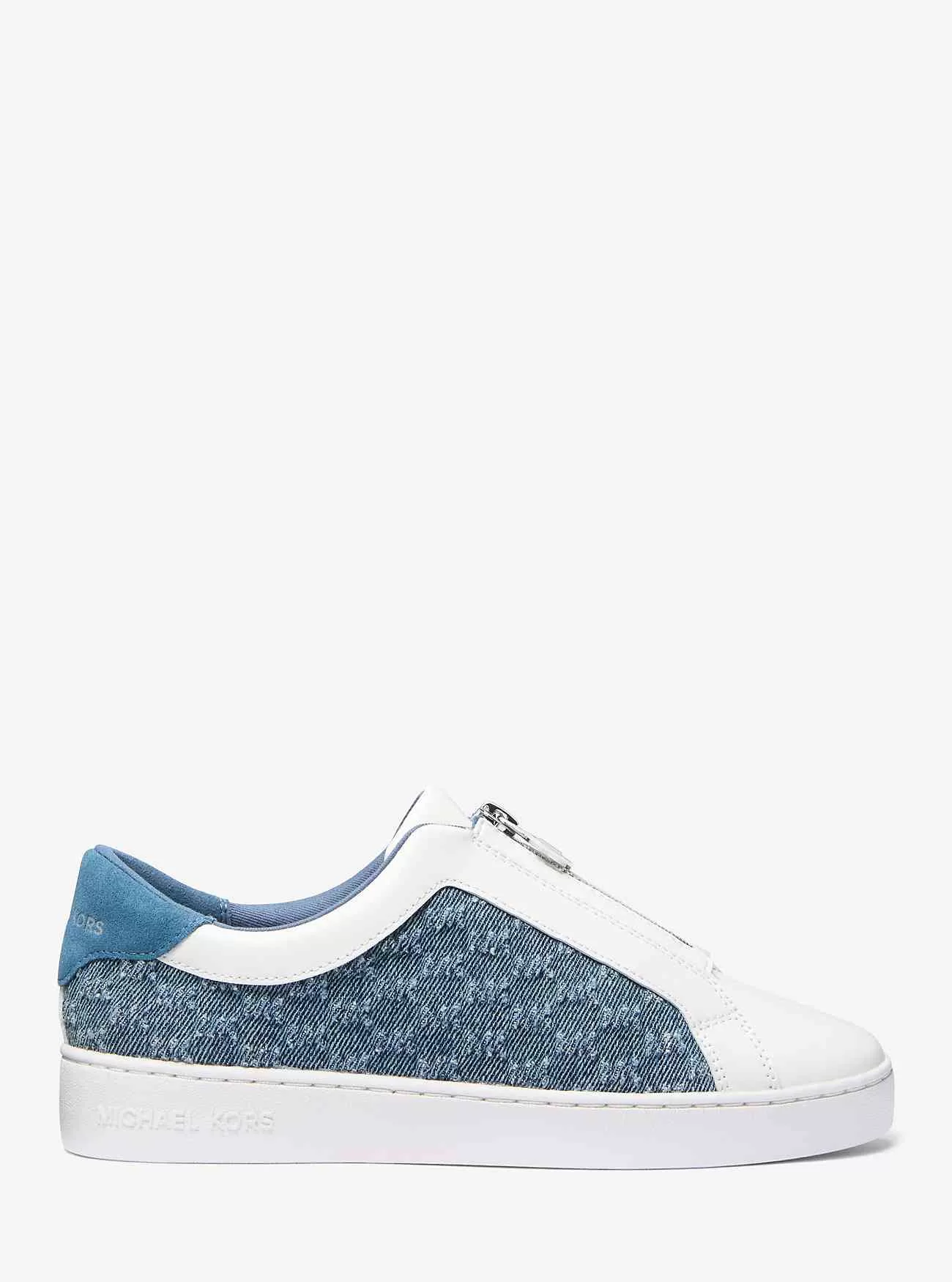 Keaton-Logo-geprägter Reißverschluss-Sneaker aus Denim und Leder