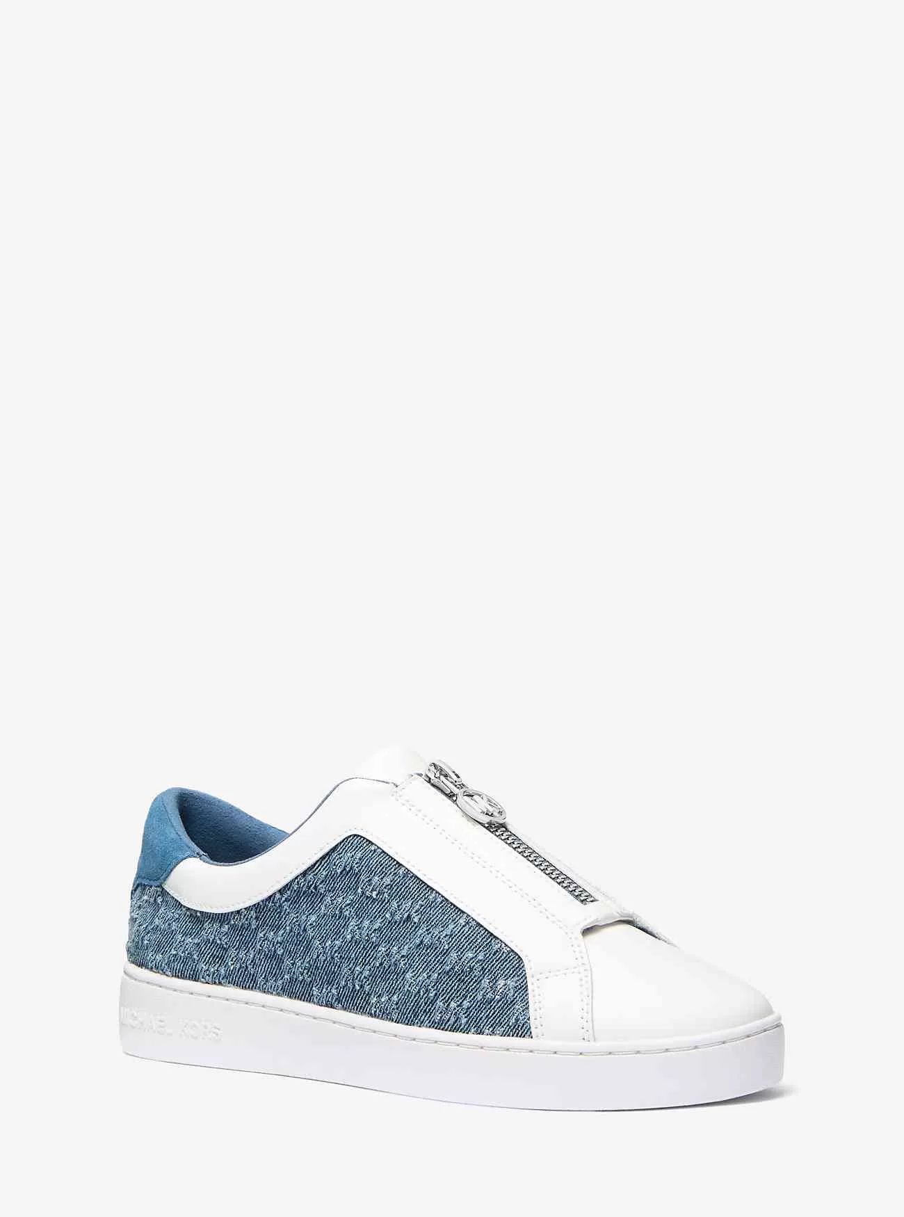 Keaton-Logo-geprägter Reißverschluss-Sneaker aus Denim und Leder