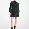 Kleid mit gepunktetem Georgette-Ausschnitt und Bindekragen