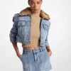 Kurze Jeansjacke mit Kunstpelzbesatz Kurze Jeansjacke mit Kunstpelzbesatz