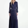 Metallic-Kaftankleid aus geknittertem Georgette mit Gürtel Metallic-Kaftankleid aus geknittertem Georgette mit Gürtel