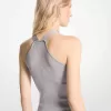 Metallic-Stretch-Strick-Neckholder-Tanktop mit Ausschnitten Metallic-Stretch-Strick-Neckholder-Tanktop mit Ausschnitten