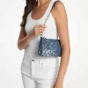 Mittelgroße Empire-Pochette aus gesprenkeltem Denim mit Kettengliedern Mittelgroße Empire-Pochette aus gesprenkeltem Denim mit Kettengliedern