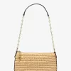 Mittelgroße handgehäkelte Empire-Pochette aus Stroh mit Kettengliedern Mittelgroße handgehäkelte Empire-Pochette aus Stroh mit Kettengliedern