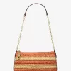 Mittelgroße handgehäkelte Empire-Pochette aus Stroh mit Kettengliedern Mittelgroße handgehäkelte Empire-Pochette aus Stroh mit Kettengliedern