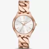 Schlanke, roségoldfarbene Curb-Link-Armbanduhr von Runway Schlanke, roségoldfarbene Curb-Link-Armbanduhr von Runway