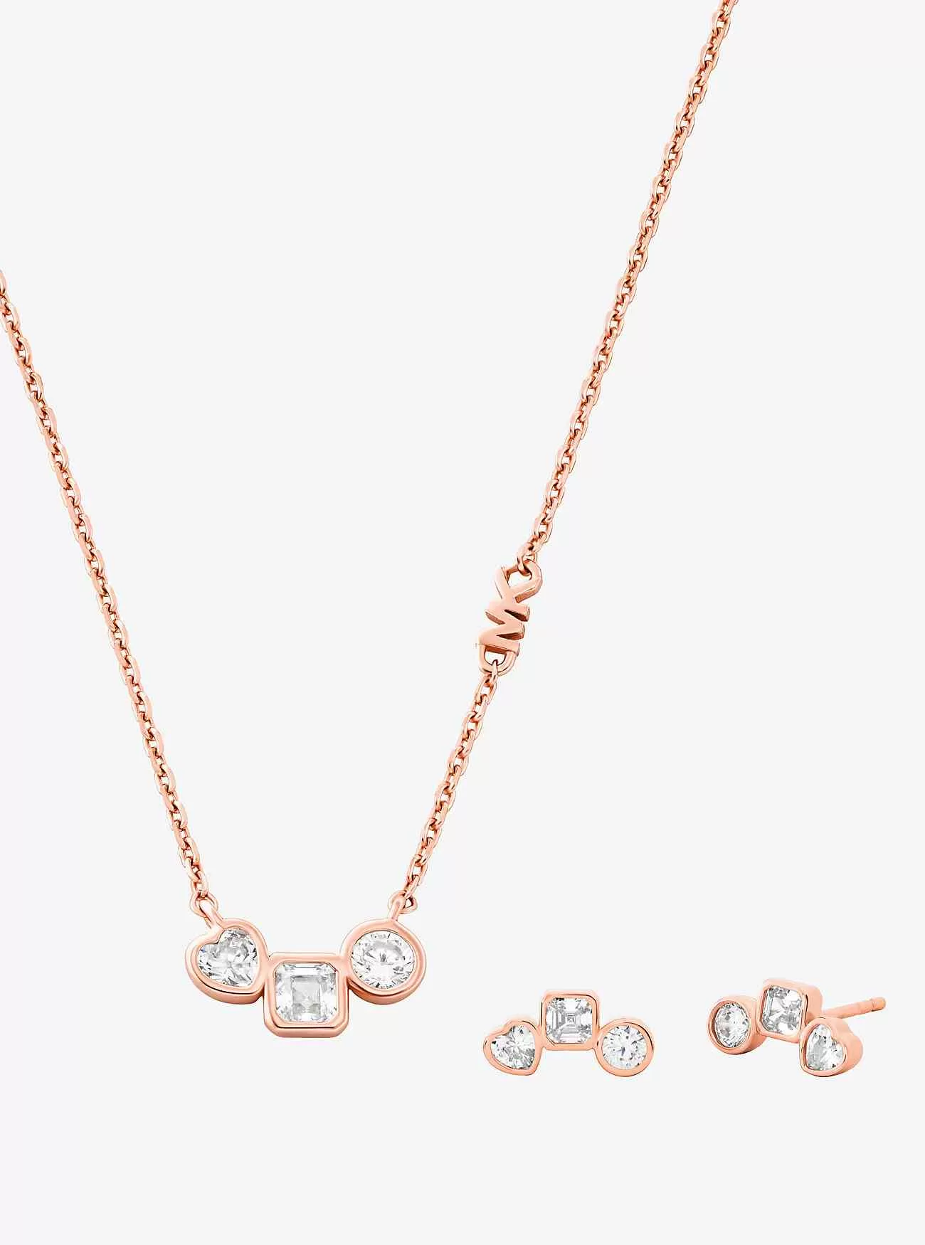 Set aus Halskette und Ohrsteckern mit edlem, metallbeschichtetem Zirkonia
