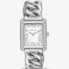 Silberfarbene Mini-Emery-Pavé-Uhr mit Panzergliedergliedern Silberfarbene Mini-Emery-Pavé-Uhr mit Panzergliedergliedern