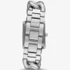 Silberfarbene Mini-Emery-Pavé-Uhr mit Panzergliedergliedern Silberfarbene Mini-Emery-Pavé-Uhr mit Panzergliedergliedern