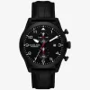 Übergroße Panorama-Uhr aus schwarzem Leder mit Krokodilprägung Übergroße Panorama-Uhr aus schwarzem Leder mit Krokodilprägung